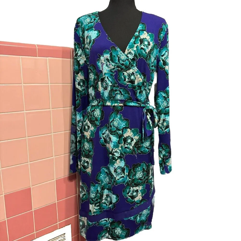 Vera Wang Dress XL Faux Wrap Colorful Artsy Floral Bold Office Career Party Date - Picture 10 of 10